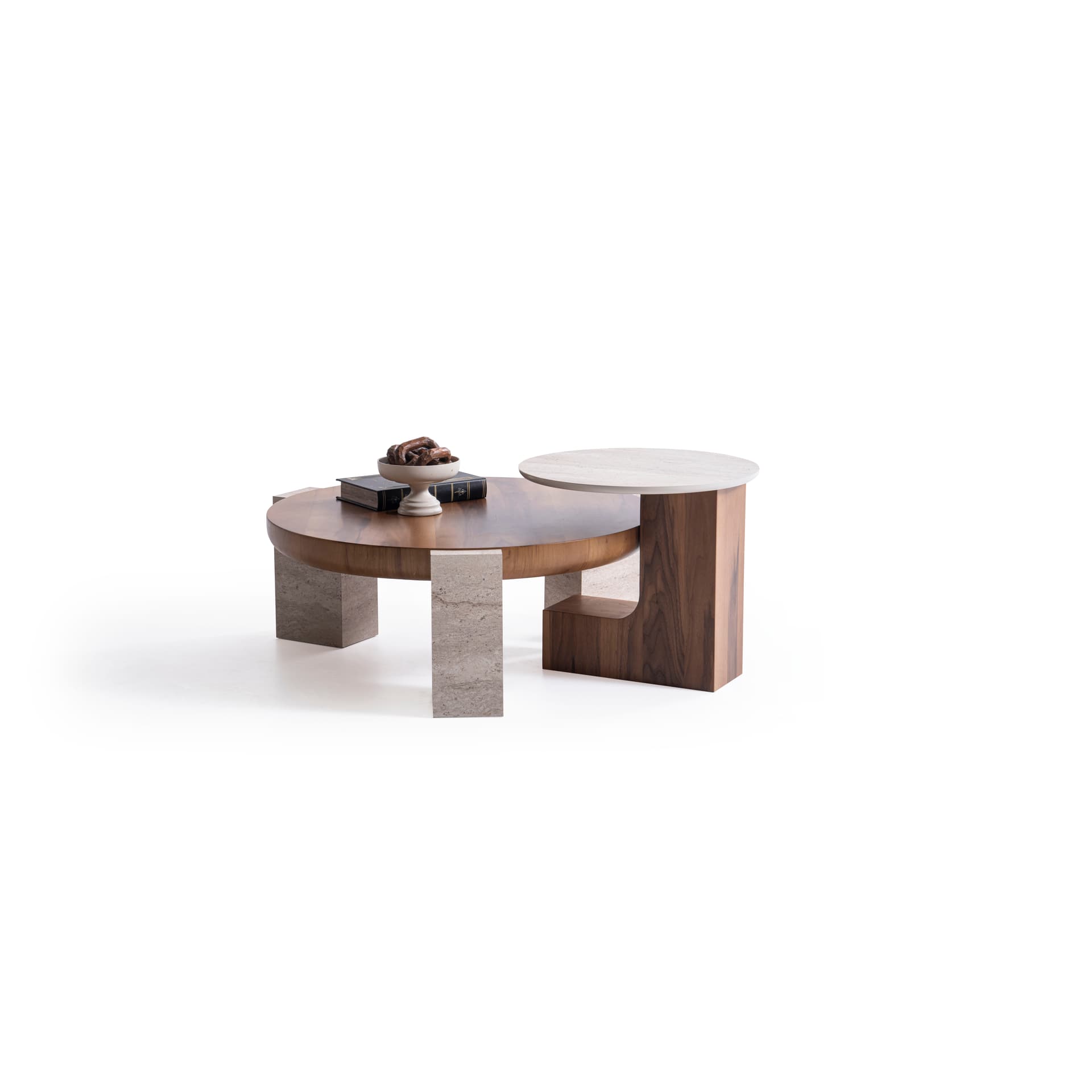 674-675 Walnut Traverten Orta Sehpa